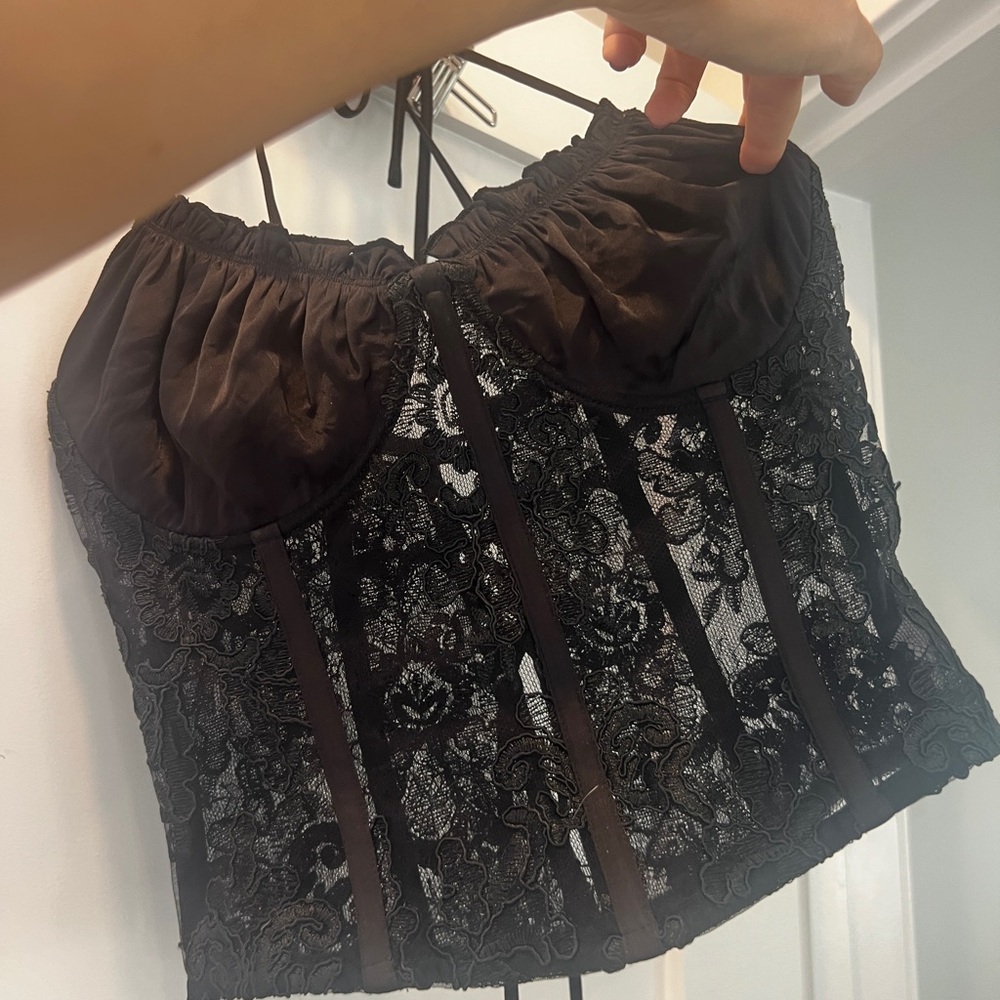 V Chapman black corset lace drawstring top, size 0 but could fit 00 too